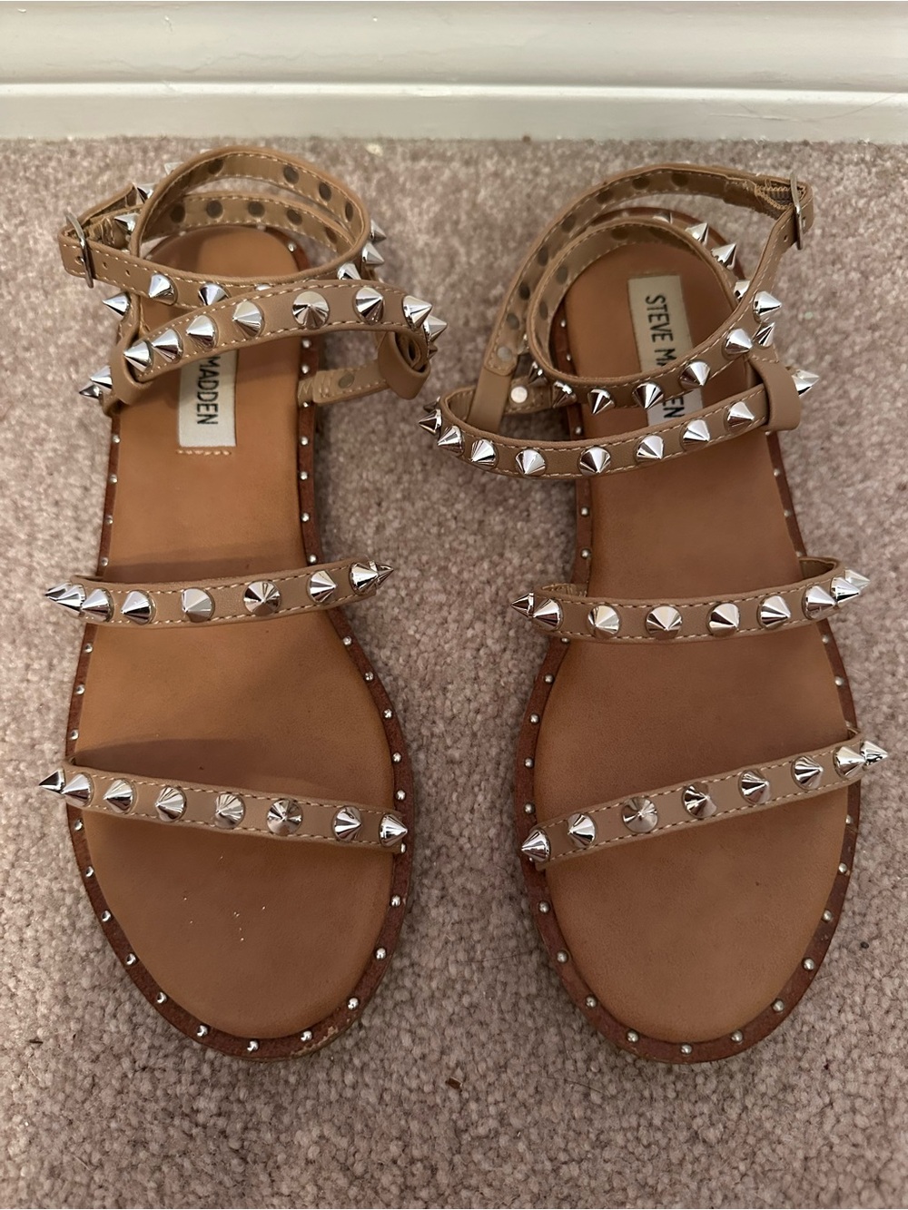 Steve Madden Brown Studded Gladiator Sandals with Silver Spikes